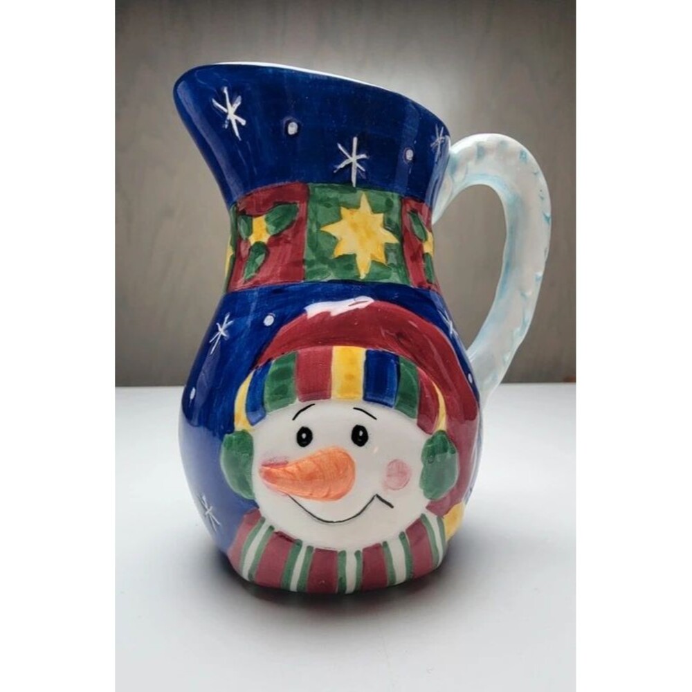 Vtg Christmas Snowman Ceramic Creamer Pitcher 3D Sculpted Holiday Coffee Bar